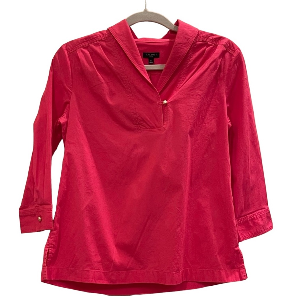 Talbots Petite Dress Shirt With Collar And Side Slits. Pink. Size 6 Petite